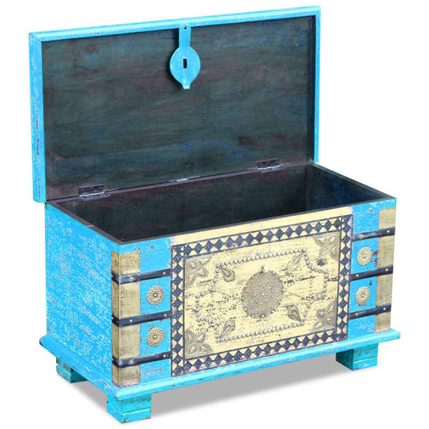 The Living Store Opslagkist - Indische - 80 x 40 x 45 cm - Mangohout - Blauw