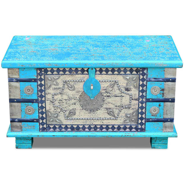 The Living Store Opslagkist - Indische - 80 x 40 x 45 cm - Mangohout - Blauw