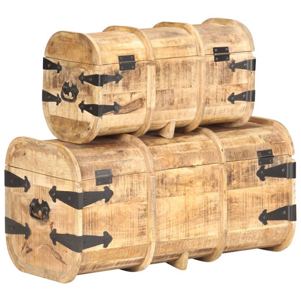 The Living Store Opbergkisten - Hout - Set van 2 - 50x26x29 cm en 70x34x36 cm - Massief mangohout