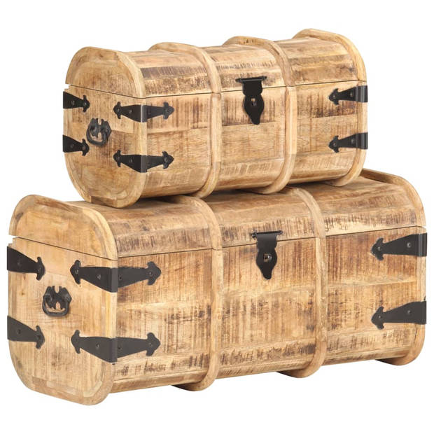 The Living Store Opbergkisten - Hout - Set van 2 - 50x26x29 cm en 70x34x36 cm - Massief mangohout