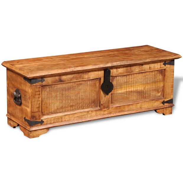 The Living Store Houten opbergkist - 110 x 35 x 40 cm - Ruw mangohout