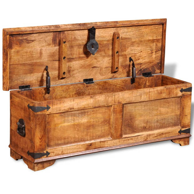 The Living Store Houten opbergkist - 110 x 35 x 40 cm - Ruw mangohout