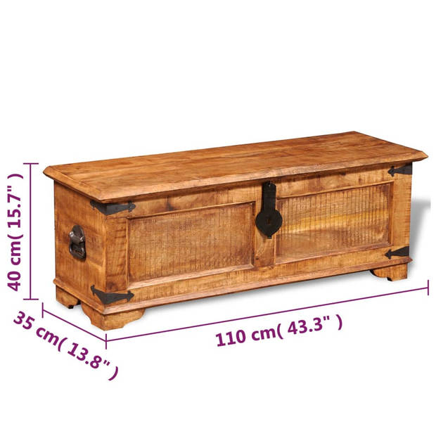 The Living Store Houten opbergkist - 110 x 35 x 40 cm - Ruw mangohout