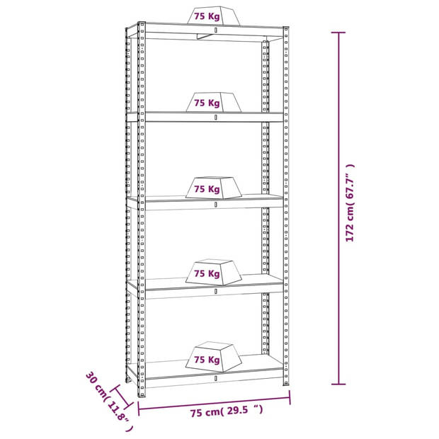 The Living Store Opbergrek - Opbergrek - 75 x 30 x 172 cm - Zilver