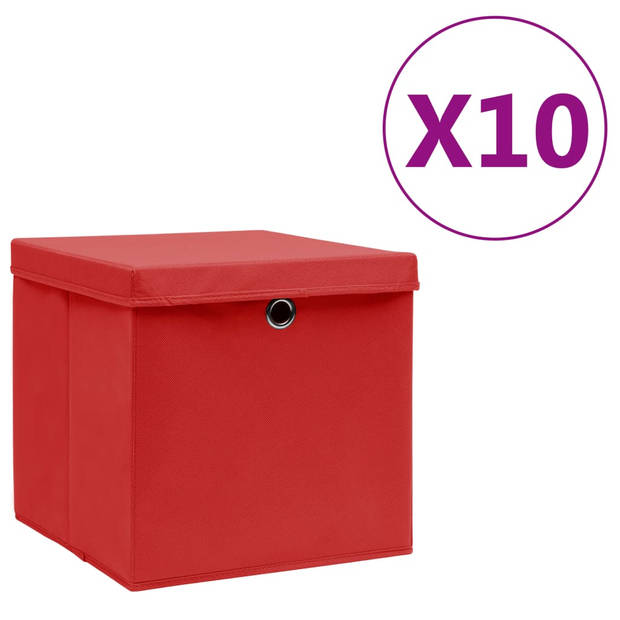 The Living Store Opvouwbare Opbergboxen - Set van 10 - Rood - 28 x 28 x 28 cm - Nonwoven