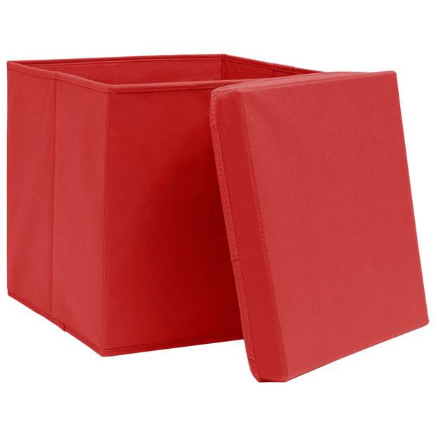 The Living Store Opvouwbare Opbergboxen - Set van 10 - Rood - 28 x 28 x 28 cm - Nonwoven