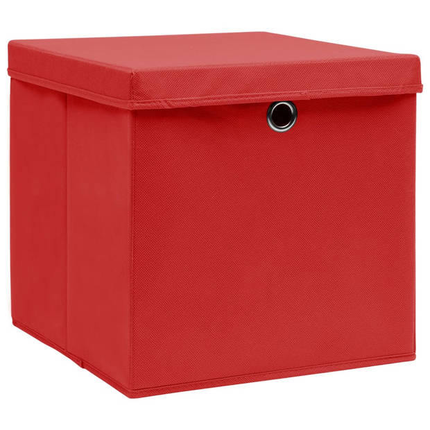 The Living Store Opvouwbare Opbergboxen - Set van 10 - Rood - 28 x 28 x 28 cm - Nonwoven