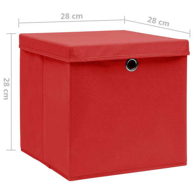 The Living Store Opvouwbare Opbergboxen - Set van 10 - Rood - 28 x 28 x 28 cm - Nonwoven