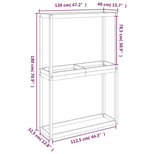 vidaXL Bandenrek 120x40x180 cm massief grenenhout zwart