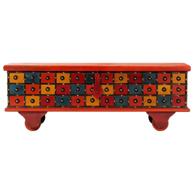 The Living Store Opbergkist - Massief acaciahout - 110 x 40 x 40 cm - Rood - Klassieke decoratie