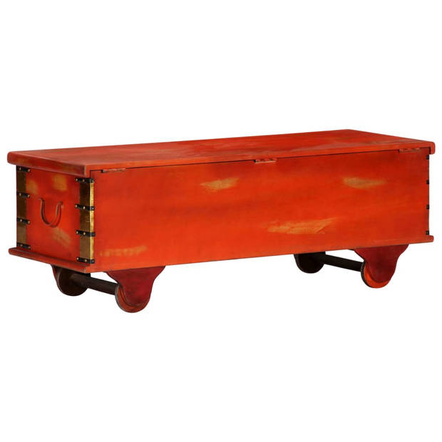 The Living Store Opbergkist - Massief acaciahout - 110 x 40 x 40 cm - Rood - Klassieke decoratie