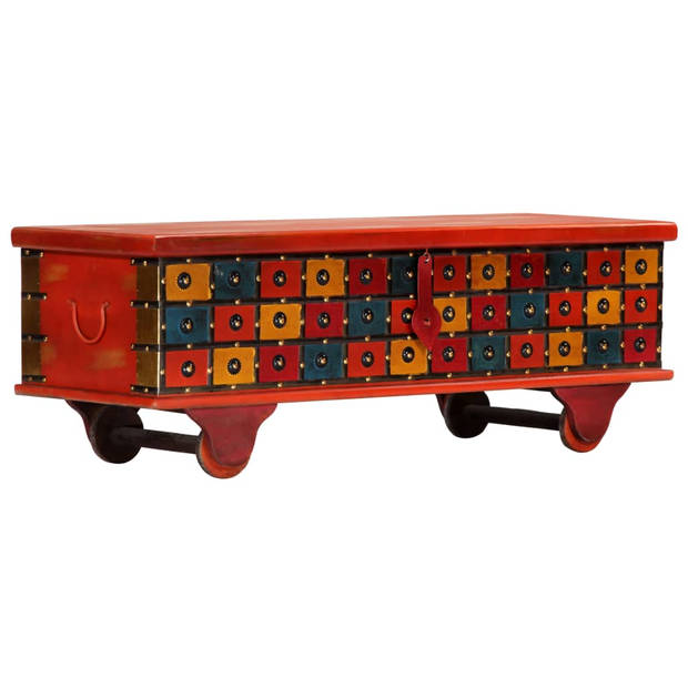 The Living Store Opbergkist - Massief acaciahout - 110 x 40 x 40 cm - Rood - Klassieke decoratie