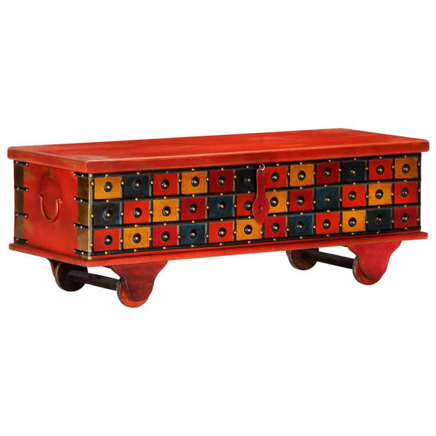 The Living Store Opbergkist - Massief acaciahout - 110 x 40 x 40 cm - Rood - Klassieke decoratie