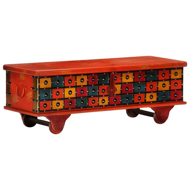 The Living Store Opbergkist - Massief acaciahout - 110 x 40 x 40 cm - Rood - Klassieke decoratie