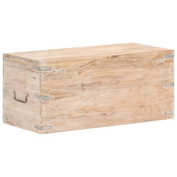 The Living Store Houten Kist - Opbergbox - 90x40x40 cm - Acaciahout met witte afwerking