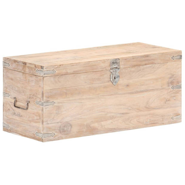 The Living Store Houten Kist - Opbergbox - 90x40x40 cm - Acaciahout met witte afwerking