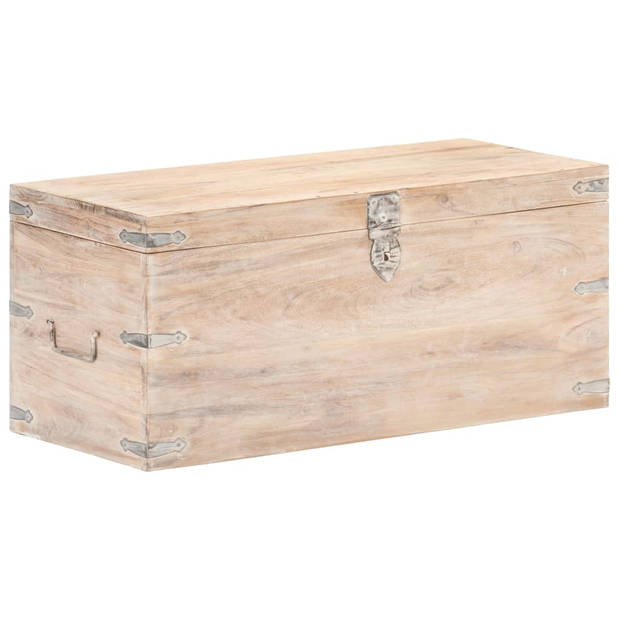 The Living Store Houten Kist - Opbergbox - 90x40x40 cm - Acaciahout met witte afwerking