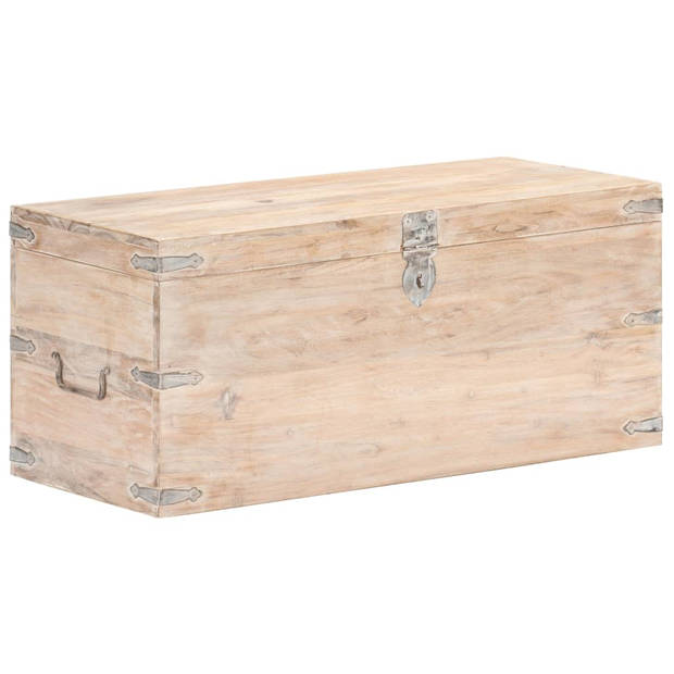 The Living Store Houten Kist - Opbergbox - 90x40x40 cm - Acaciahout met witte afwerking