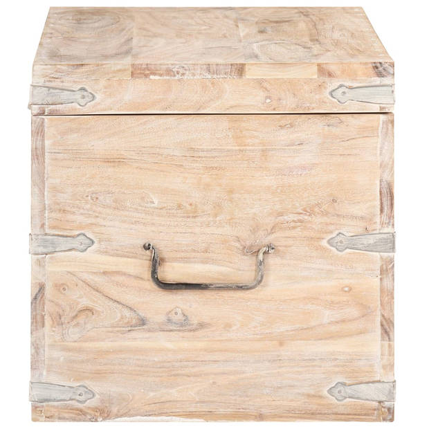 The Living Store Houten Kist - Opbergbox - 90x40x40 cm - Acaciahout met witte afwerking