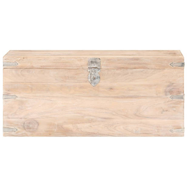 The Living Store Houten Kist - Opbergbox - 90x40x40 cm - Acaciahout met witte afwerking