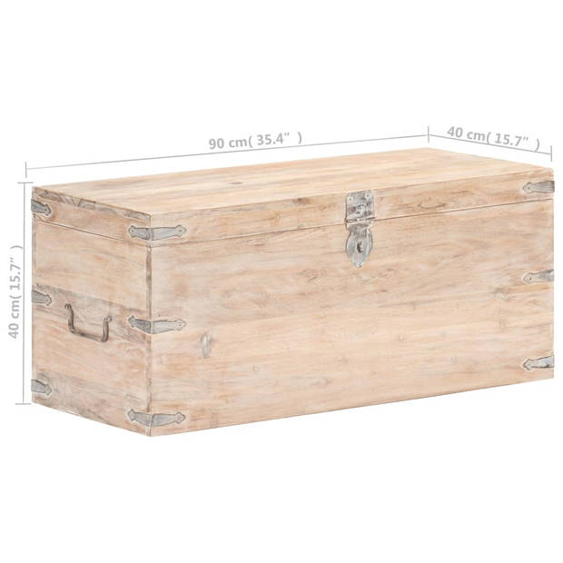 The Living Store Houten Kist - Opbergbox - 90x40x40 cm - Acaciahout met witte afwerking