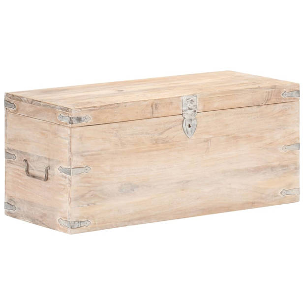 The Living Store Houten Kist - Opbergbox - 90x40x40 cm - Acaciahout met witte afwerking