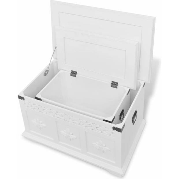 The Living Store Opbergkisten Set - Wit - MDF en grenenhout - 54 x 33 x 30 cm - 40 x 24 x 24 cm - Handgrepen