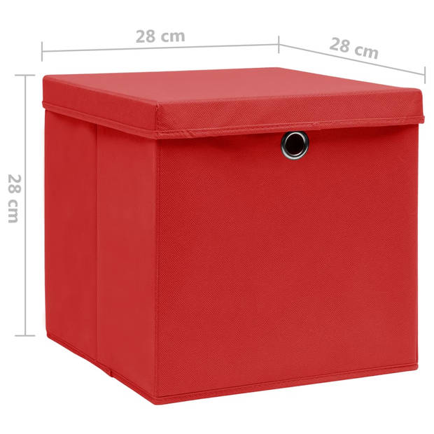 vidaXL Opbergboxen met deksel 4 st 28x28x28 cm rood