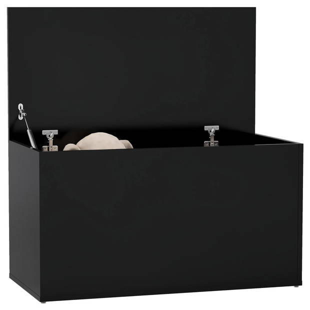 The Living Store Opbergbox - Dekenkist - 84x42x46 cm - zwart - bewerkt hout