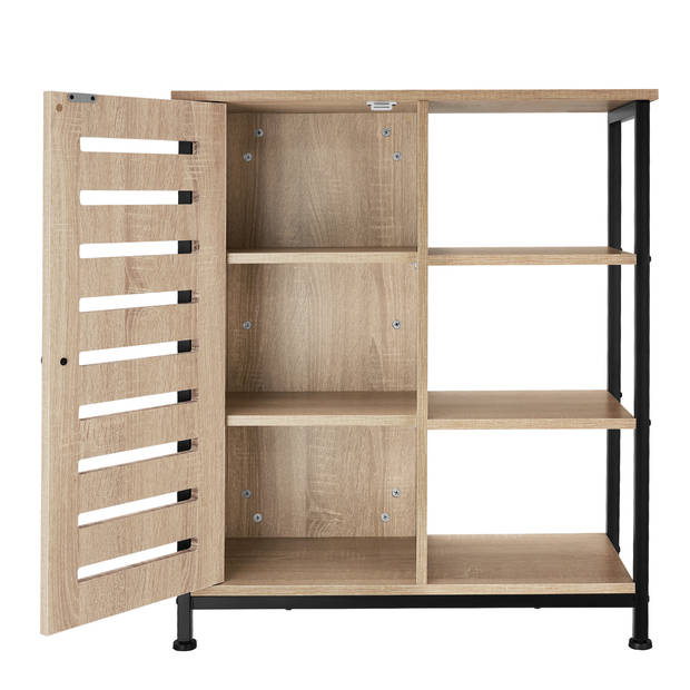 tectake® Dressoir Wandkast met 3 Vakken - 71x32x82 cm - Industrieel Design - Houten Ladekast met Zwart Metalen Frame