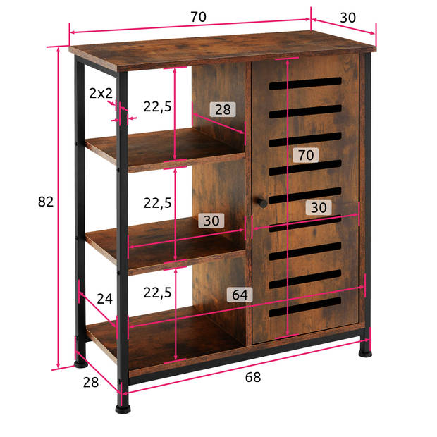 tectake - Wandkast 71x32x82cm - industrieel donkerbruin - 404760