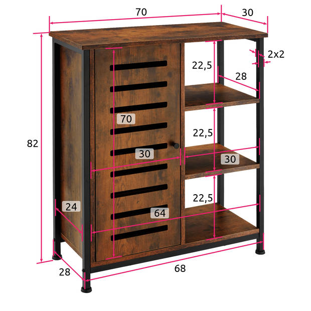 tectake - Wandkast Coventry - 71x32x82cm - industrieel donkerbruin - 404762