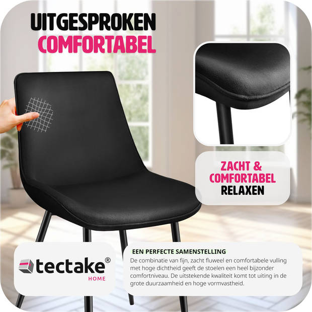 tectake - Set van 4 eetkamerstoelen Monroe Fluweellook - Zwart - 404936