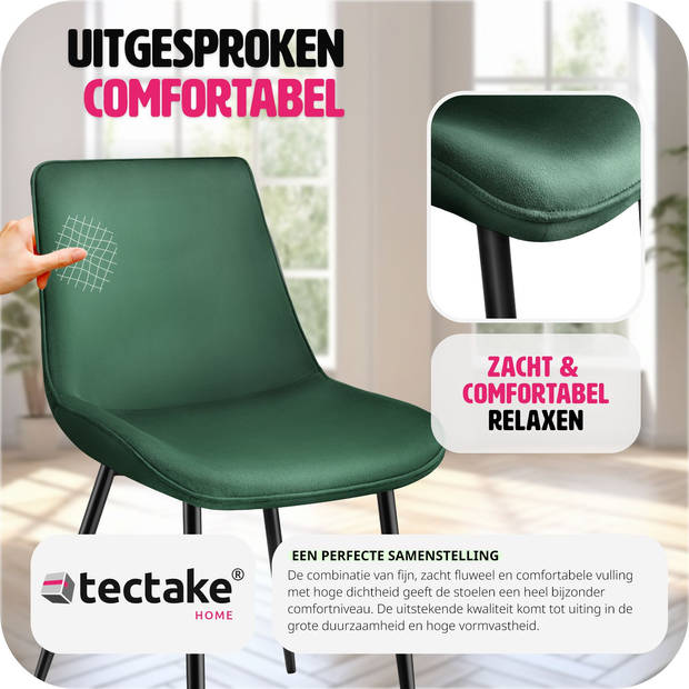 tectake - Set van 4 eetkamerstoelen Monroe Fluweel look - Donkergroen - 404930