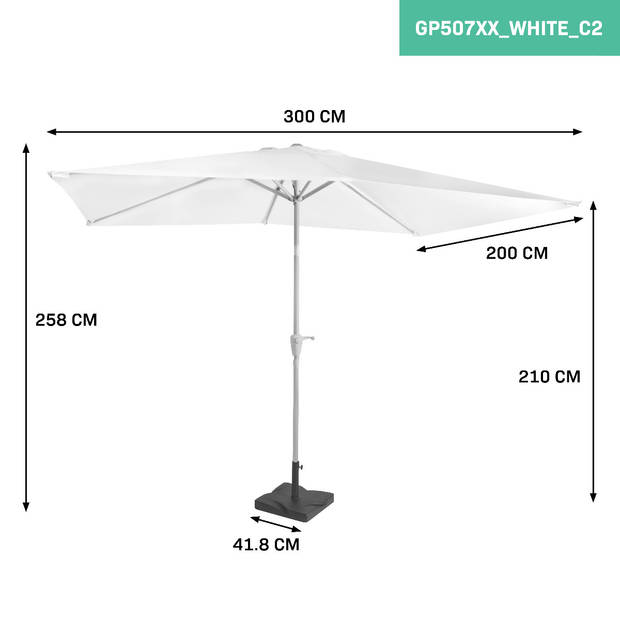 VONROC Parasol Rapallo 200x300cm – Premium parasol – wit Incl. Parasolvoet 20 kg.