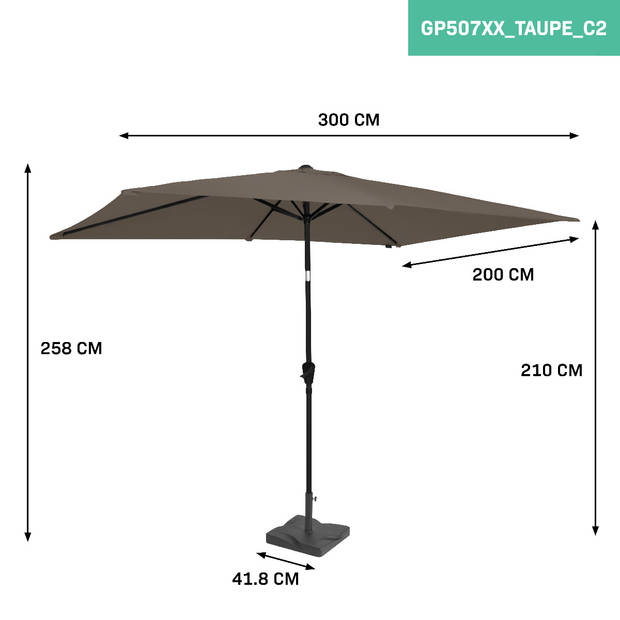 VONROC Parasol Rapallo 200x300cm – Premium parasol – taupe Incl. Parasolvoet 20 kg.