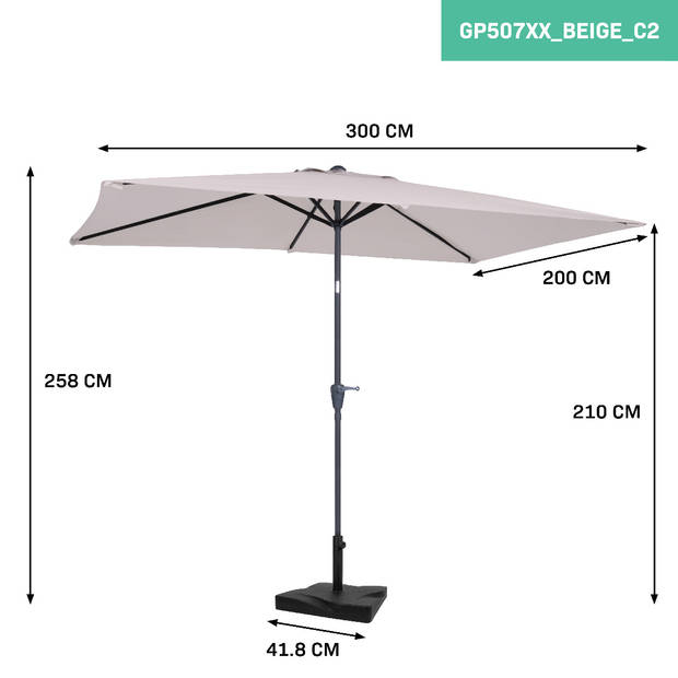 VONROC Parasol Rapallo 200x300cm – Premium parasol – beige Incl. Parasolvoet 20 kg.