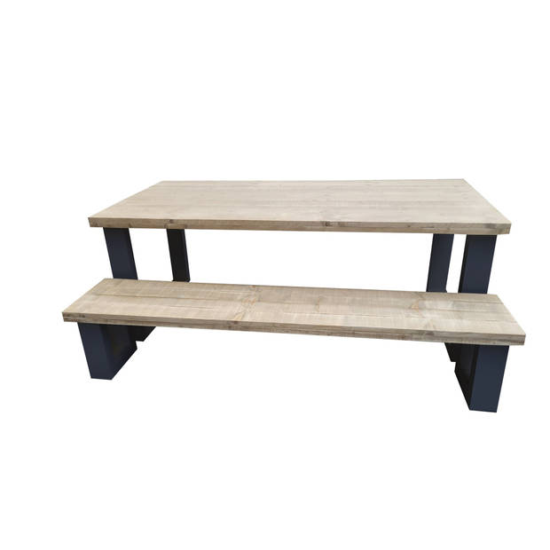 Wood4you - New England combideal Eettafel + Bankje - 220/90 cm - 220/90 cm Zwart - Eettafels