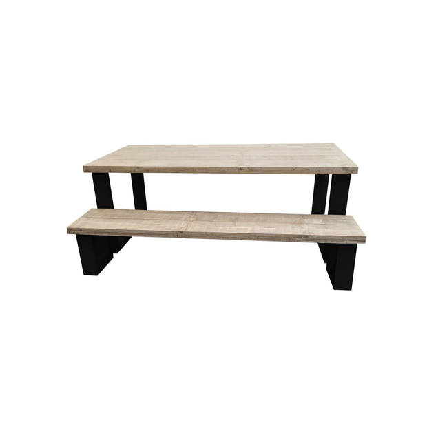 Wood4you - New England combideal Eettafel + Bankje - 220/90 cm - 220/90 cm Antraciet - Eettafels