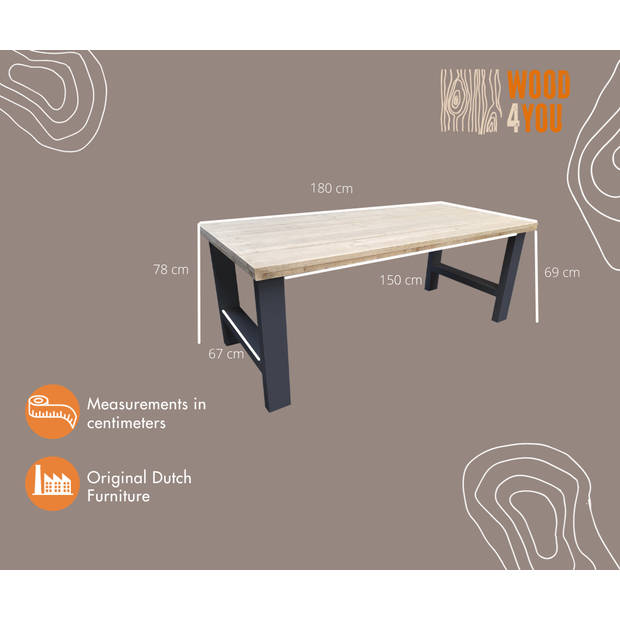 Wood4you - Eettafel Seattle - Industrial wood - hout - 200/90 cm - 200/90 cm Antraciet - Eettafels