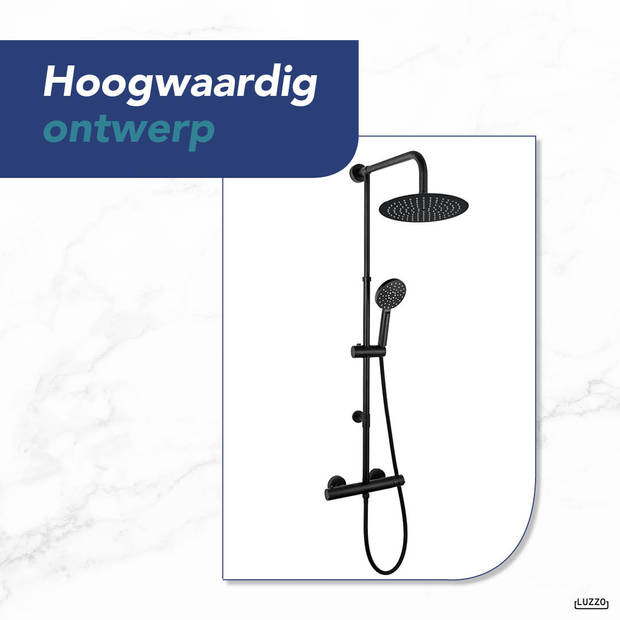 Luzzo® 25 cm Regendouche met Thermostaatkraan - Zwart