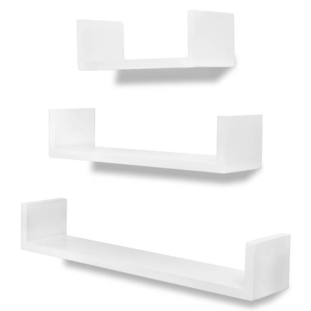 The Living Store Wandschappen - Set van 3 - Wit MDF - Onzichtbaar montagesysteem - Verschillende maten