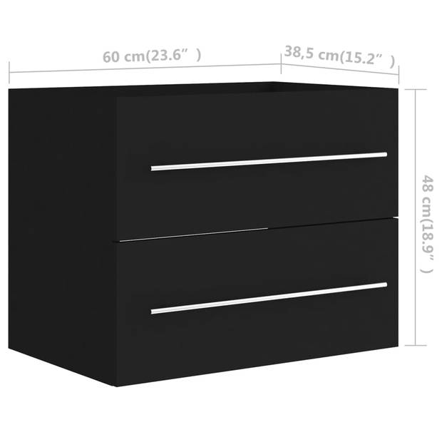 The Living Store Wastafelkast Zwart - 60 x 38.5 x 48 cm - Spaanplaat