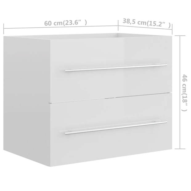 The Living Store Wastafelkast met Inbouwwastafel - 60 x 38.5 x 48 cm - Hoogglans wit - Keramiek - Met overloop