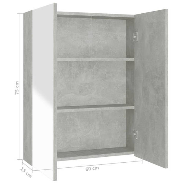 The Living Store Wandspiegelkast - Betongrijs - MDF en glas - 60 x 15 x 75 cm - 2 deuren - 3 vakken