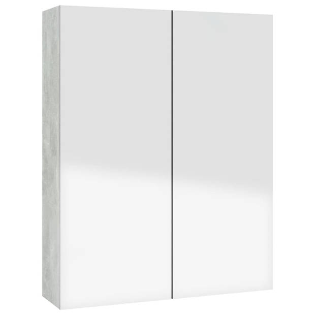 The Living Store Wandspiegelkast - Betongrijs - MDF en glas - 60 x 15 x 75 cm - 2 deuren - 3 vakken
