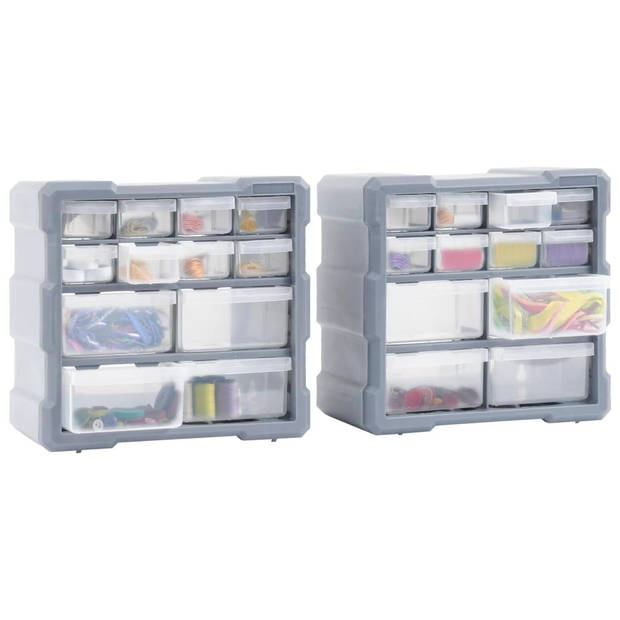 The Living Store Opbergers - Gereedschapsorganiser met 24 lades - 26.5 x 16 x 26 cm - Grijs - PP - 2 stuks