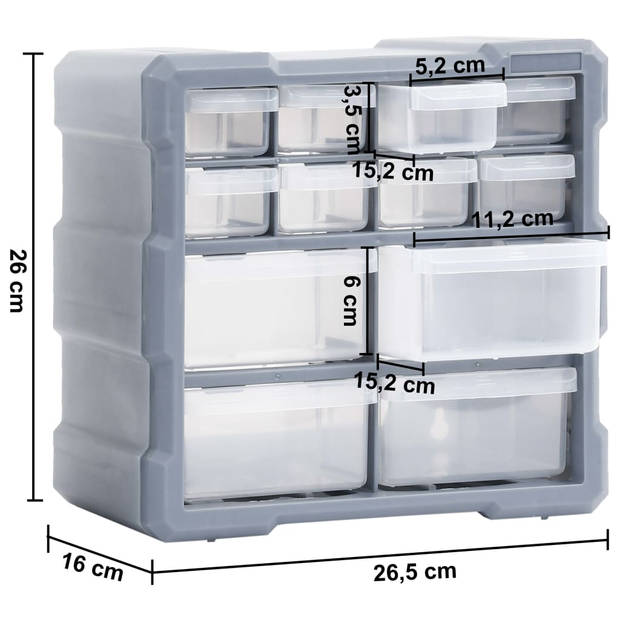 The Living Store Opbergers - Gereedschapsorganiser met 24 lades - 26.5 x 16 x 26 cm - Grijs - PP - 2 stuks