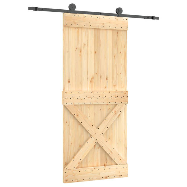 The Living Store Massief grenenhouten Schuifdeur - 90 x 3.6 x 210 cm - Stalen hardwareset