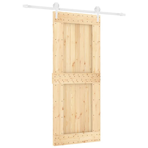 The Living Store Schuifdeur Massief grenenhout - 85x3.6x210 cm - Stalen hardwareset